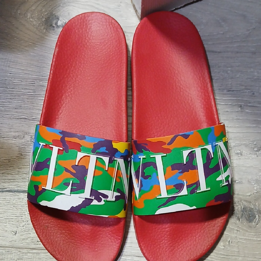Valentino Red Camouflage Slide Sandals